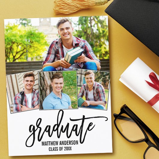 4 Foto Moderne Borstel Script Graduation Party Uitnodiging Briefkaart