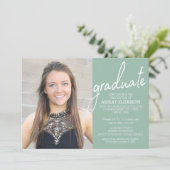 4 Foto Moderne Script Graduation Party Kaart (Staand voorkant)