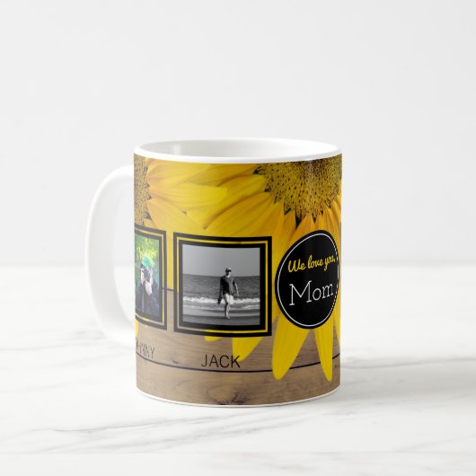 4 Foto Moederdag collage mam Rustic Sunflower Koffiemok (Voorkant links)
