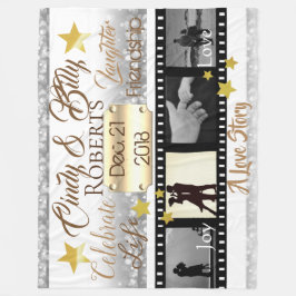 4 Foto Movie Star Film Reel Silver Bokeh en Gold Fleece Deken