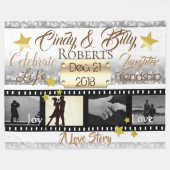 4 Foto Movie Star Film Reel Silver Bokeh en Gold Fleece Deken (Voorkant (Horizontaal))