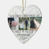 4 Foto: Mr & Mrs. 1st Kerstmis Faux Marble Heart Keramisch Ornament (Links)