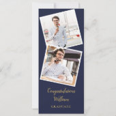 4 Foto Navy Blue en Gold Gradua Invita Kaart (Achterkant)