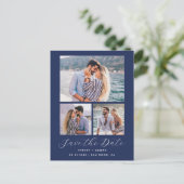 4 Foto Navy Blue Save the Date Briefkaart (Staand voorkant)