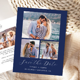 4 Foto Navy Blue Save the Date Briefkaart