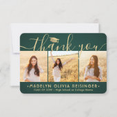 4 Foto Nieuw adres Modern Green Gold Afstuderen Bedankkaart (Voorkant)