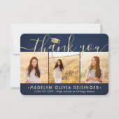 4 Foto Nieuw adres Navy Blue en Gold Afstuderen Bedankkaart (Voorkant)
