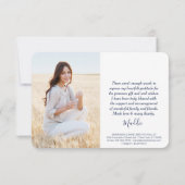 4 Foto nieuw adres Navy Blue en White Afstuderen Bedankkaart (Achterkant)