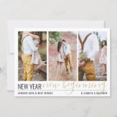 4 Foto Nieuw jaar Nieuw Eenvoudig script Gold Feestdagenkaart (Voorkant)