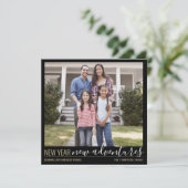 4 foto Nieuwjaar Nieuwe Avonturen Modern Zwart Gou Feestdagenkaart (Staand voorkant)