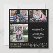 4 foto Nieuwjaar Nieuwe Avonturen Modern Zwart Gou Feestdagenkaart (Achterkant)