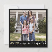 4 foto Nieuwjaar Nieuwe Avonturen Modern Zwart Gou Feestdagenkaart (Voorkant)