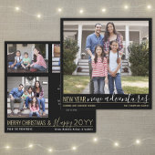 4 foto Nieuwjaar Nieuwe Avonturen Modern Zwart Gou Feestdagenkaart