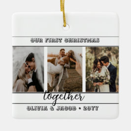 4 Foto Onze Eerste Kerstmis Samen Faux Marble C Keramisch Ornament