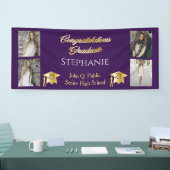 4 Foto Paars Gold Congrats Afstuderen Name School Spandoek (Beurs)