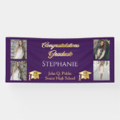 4 Foto Paars Gold Congrats Afstuderen Name School Spandoek (Horizontaal)