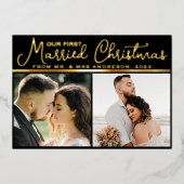 4 Foto Passen getrouwd 1e gehuwd kerstscript Folie Feestdagenkaart (Voorkant)