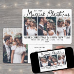 4 Foto Passen getrouwd 1e gehuwd kerstwit Feestdagenkaart<br><div class="desc">Verstuur vrolijke vakantiewensen als nieuwe Mr. En Mrs. Viel het huwelijk als een pasgeboren huwelijk aan en deel vier van je favoriete bruiloft afbeeldingen met een stijlvolle aangepaste fotocollage "Ons eerste gehuwde kerstfeest". Alle tekst op deze sjabloon is eenvoudig te personaliseren om alle formuleringen op te nemen, zoals Merry and...</div>