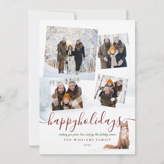 4 Foto Prettig Kerstfeest Winter Vos Kerstmis Feestdagenkaart (Voorkant)