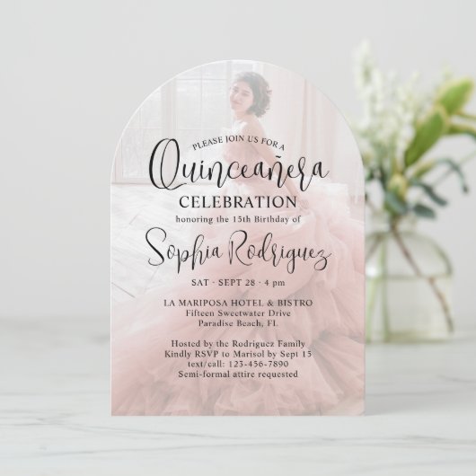 4 Foto Quinceañera Modern Overlay 15e verjaardag Kaart (Staand voorkant)