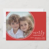 4 Foto Red White Handgeschreven Merry Kerstmis Feestdagenkaart (Voorkant)