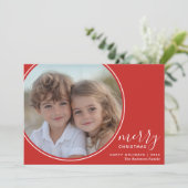 4 Foto Red White Handgeschreven Merry Kerstmis Feestdagenkaart (Staand voorkant)