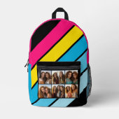 4 Foto Retro streep patroon cmyk met naam Bedrukte Rugzak (Voorkant)