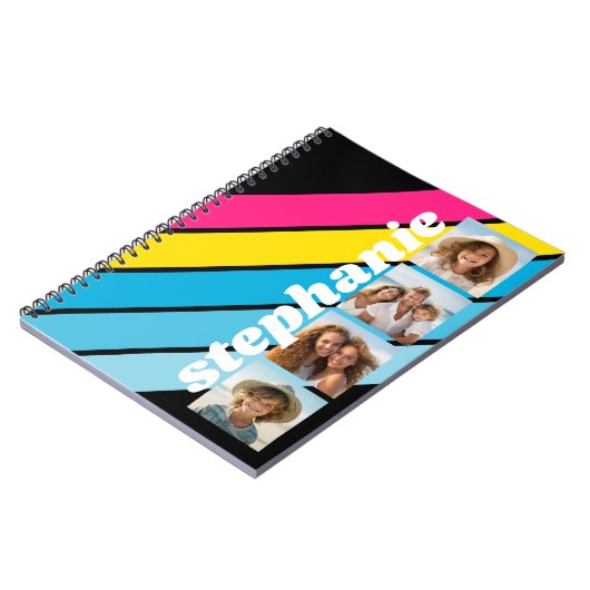 4 Foto Retro streep patroon cmyk script naam Notitieboek (Linkerzijde)