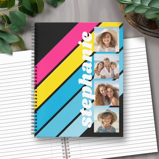 4 foto retro streeppatroon cmyk script naam notitieboek