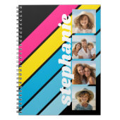 4 foto retro streeppatroon cmyk script naam notitieboek (Voorkant)