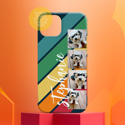 4 Foto Retro streeppatroon regenboog monogram Case-Mate iPhone Case