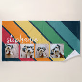 4 foto retro streeppatroon regenboog script naam strandlaken (Voorkant)