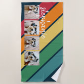 4 foto retro streeppatroon regenboog script naam strandlaken (Voorkant)
