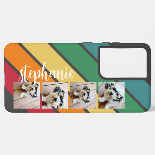 4 Foto Retro stripe patroon regenboog - Script Nam Samsung Galaxy Hoesje (Achterkant horizontaal)