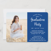 4 Foto Royal Blue & White Script Afstudeerfeest Kaart (Achterkant)