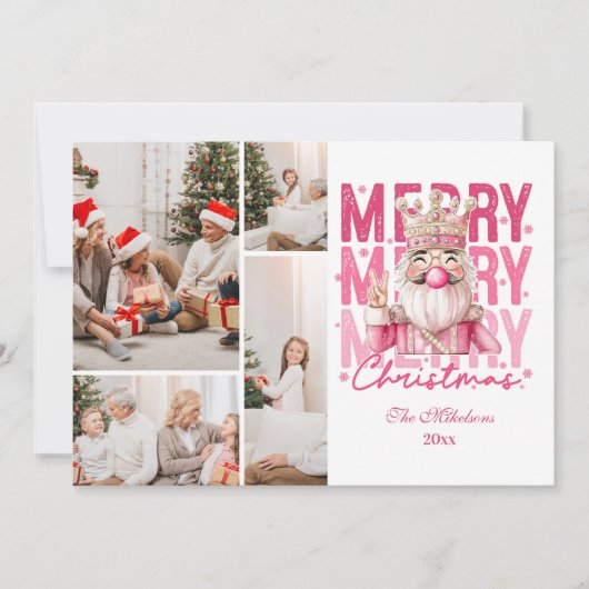 4 Foto  Roze Notenkraker Kerst Feestdagenkaart (Voorkant)