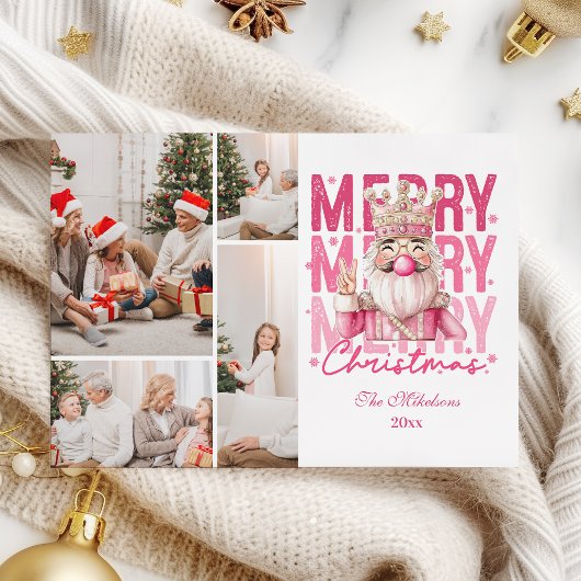 4 Foto  Roze Notenkraker Kerst Feestdagenkaart