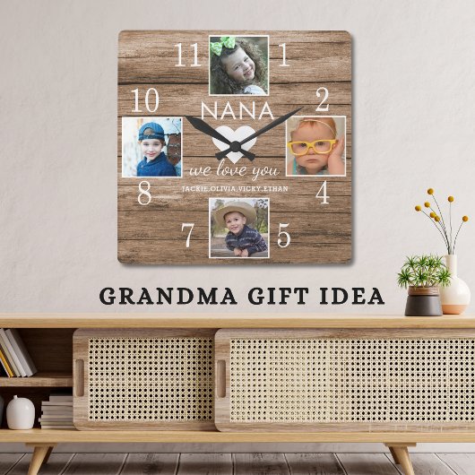  4 Foto Rustic Barn Wood Love You Nana Grandchildr Vierkante Klok