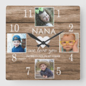  4 Foto Rustic Barn Wood Love You Nana Grandchildr Vierkante Klok (Voorkant)
