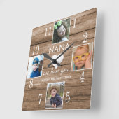  4 Foto Rustic Barn Wood Love You Nana Grandchildr Vierkante Klok (Hoek)