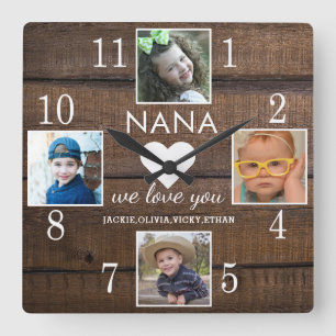 4 Foto Rustic Brown Wood Love You Nana Grandchildr Vierkante Klok