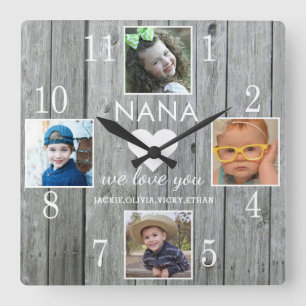 4 Foto Rustic Gray Wood Love You Nana Grandchildre Vierkante Klok
