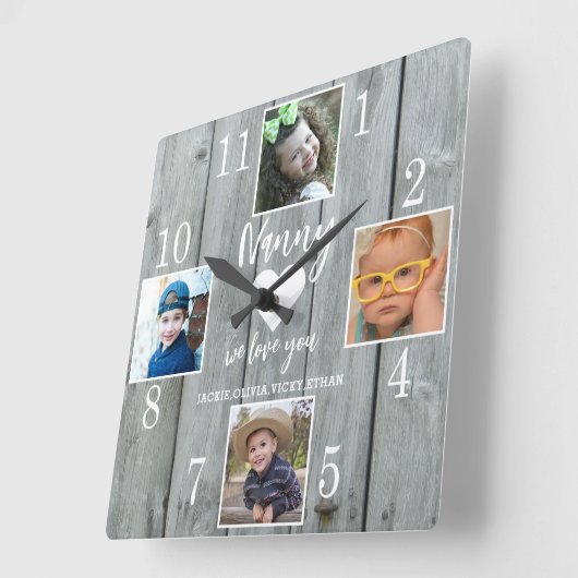4 Foto Rustiek Grijs Hout Love You Nanny Kleinkind Vierkante Klok (Hoek)