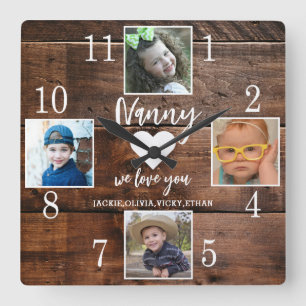 4 Foto Rustig Bruin Hout Lieve Oma Kleinkinderen Vierkante Klok