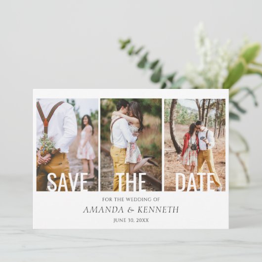 4 Foto Save the Date Wedding Invitation (Staand voorkant)