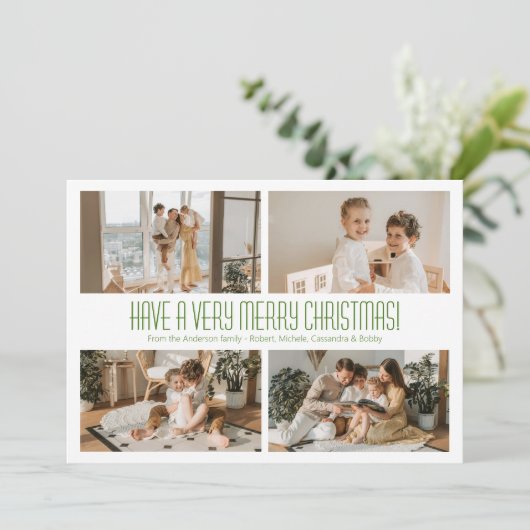 4 Foto Seer Prettig Kerstfeest Feestdagenkaart (Staand voorkant)