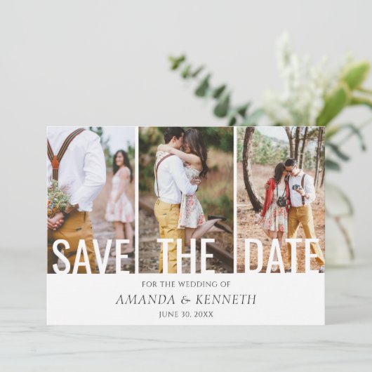 4 Foto Simple Elegant Save the Date Wedding Kaart (Staand voorkant)