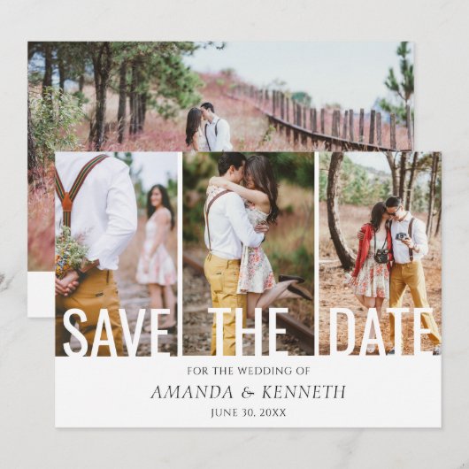 4 Foto Simple Elegant Save the Date Wedding Kaart (Voorkant / Achterkant)