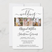 4 Foto Simple Modern Calligraphy Elegant Wedding Kaart (Voorkant)