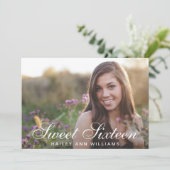 4 Foto Trendy Pink Chic Sweet 16 Party Kaart (Staand voorkant)